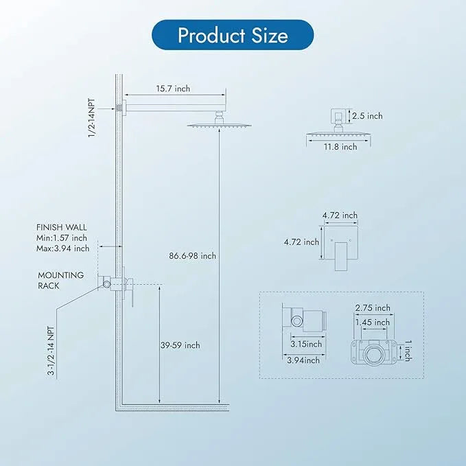 Cinwiny Shower Faucet Set,Shower Head and Handle Set with Valve,Single Handle,Wall Mount 12 Inch Showerhead for Modern Bathroom,Polished Chrome - ModernBath