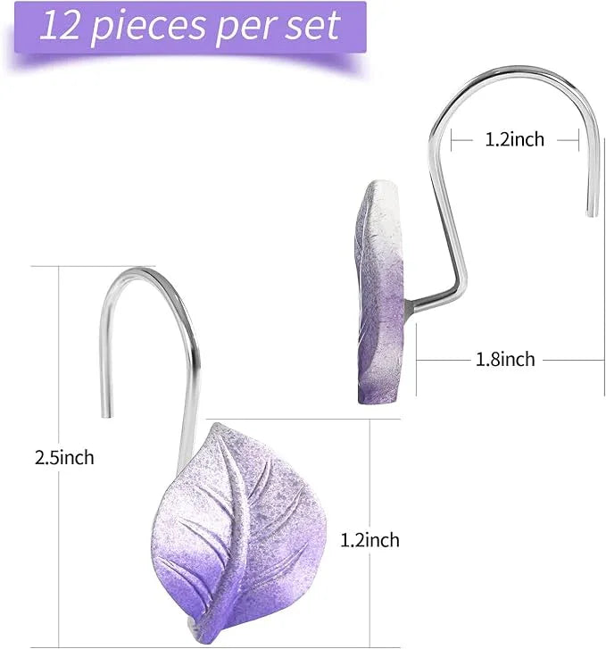 Gibelle 12PCS Leaves Shower Curtain Hooks, Purple Plant Leaf Decorative Shower Curtain Hooks Metal Rustproof Cute Eucalyptus Shower Curtain Rings Bathroom Decoration Accessories - ModernBath
