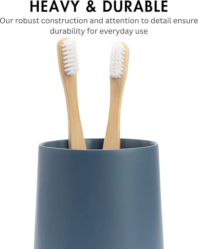 Yew Design Matte Blue Toothbrush and Toothpaste Holder and Cup for Bathroom Vanity and Countertop, Round Organizer for Electric Toothbrushes, Floss, Razors, Cotton, and Mouthwash - ModernBath