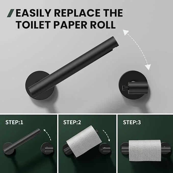 Toilet Paper Holder and Towel Ring Set 2PCS Wall Mount, Matte Black Bathroom Hardware Set, Stainless Steel Hand Towel Holder Toilet Paper Roll Holder Set, Bathroom Accessories for Bathroom Kitchen - ModernBath