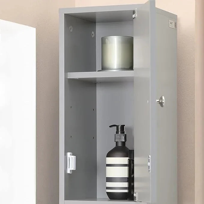Haotian Bathroom Narrow Storage Cabinet Skinny Tall Unit with Adjustable Shelves Slender Anti-Tipping Floor Standing Cupboard, Gray BZR34-HG - ModernBath