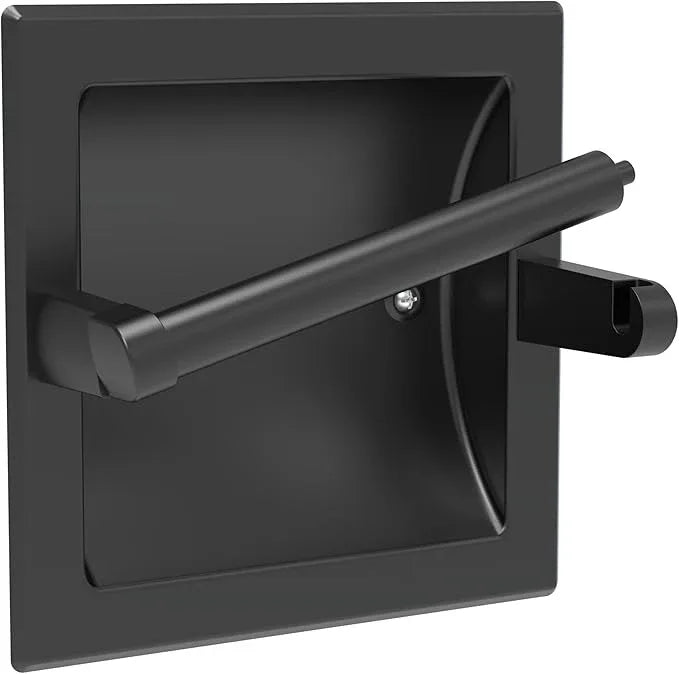 Matte Black Recessed Toilet Paper Holder for Large Rolls, Pivoting Black Toilet Paper Holder Wall Mount Stainless Steel, in Wall Toilet Paper Holders Black, Bathroom Toilet Paper Wall Holder - ModernBath