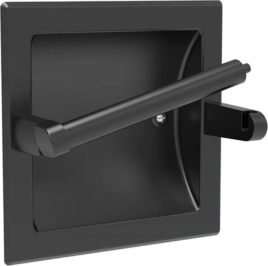 Matte Black Recessed Toilet Paper Holder for Large Rolls, Pivoting Black Toilet Paper Holder Wall Mount Stainless Steel, in Wall Toilet Paper Holders Black, Bathroom Toilet Paper Wall Holder - ModernBath