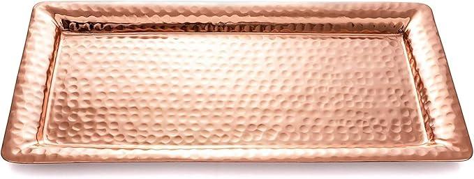 Monarch Abode Decorative Tray – 16-Inch Hand Hammered Copper Plated Metal Bathroom Tray Countertop, Vanity Trays Organizer, Perfume Plate for Dresser, Kitchen Countertop Large Fruit Platter - ModernBath