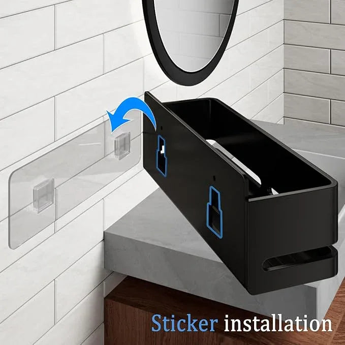 Bathroom Storage Rack (5-Piece Set), Wall-Mounted Shelf with soap Dish and Toothbrush Holder, no Drilling Required, Ideal for Bathroom Storage and Also Suitable for Kitchen (Black) - ModernBath