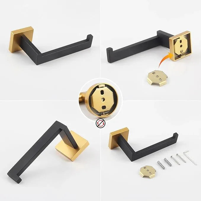 GERZWY Bathroom Toilet Paper Holder Stainless Steel Tissue Paper Roll Holder Wall Mount (Black & Gold) FG1605-BD - ModernBath