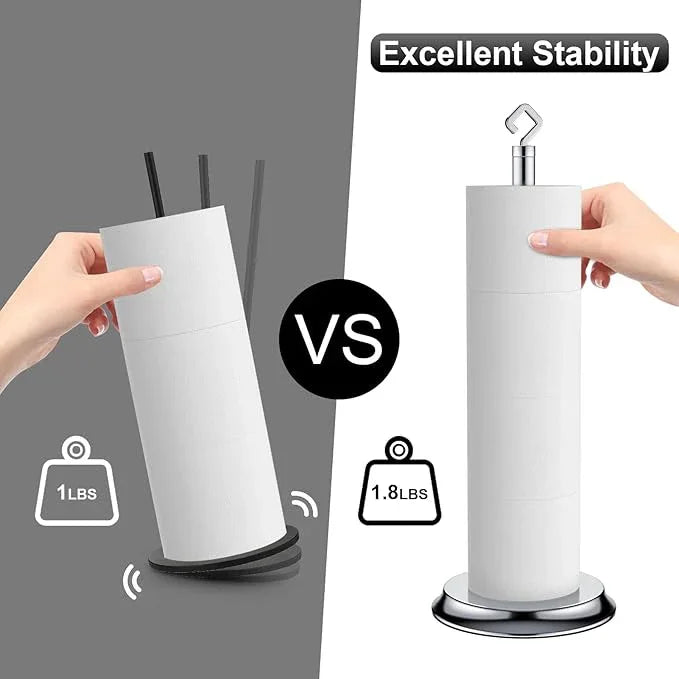 Toilet Paper Holder for Bathroom, Metal Free Standing Toilet Paper Storage with Rustproof, Tissue Paper Roll Stand for Bathroom Accessories (Poilshed Chrome) - ModernBath