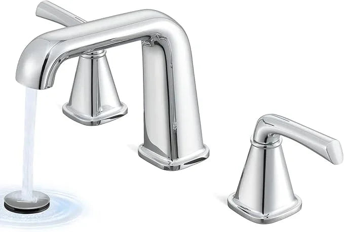 Widespread Bathroom Sink Faucet, Polished Chrome Bathroom Faucet 3 Hole，Brass Vanity Faucet with Pop Up Drain and 2 Supply Lines - ModernBath