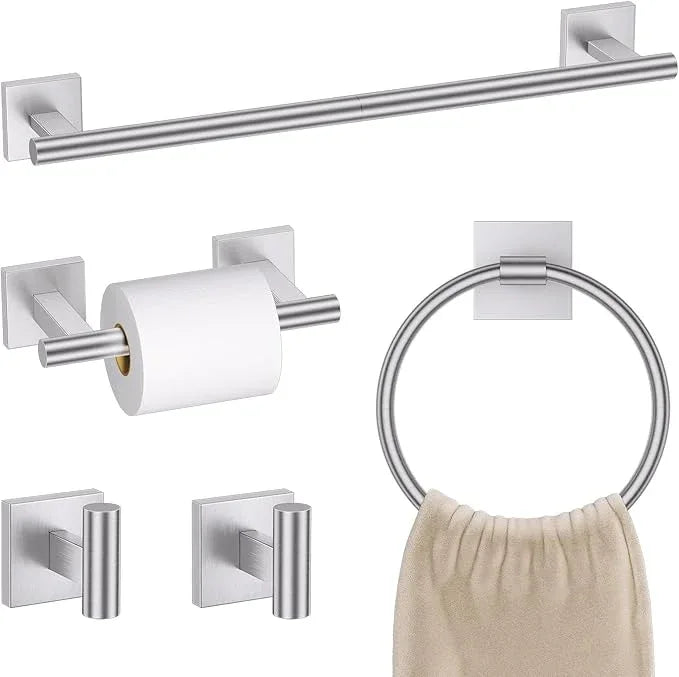 Brushed Nickel Bathroom Hardware Towel Bar Set, 5 Pieces Double Dase Toilet Paper Holder Towel Holder Set, 23.6 Inch Stainless Steel Towel Rack for Bathroom Wall Mount - ModernBath