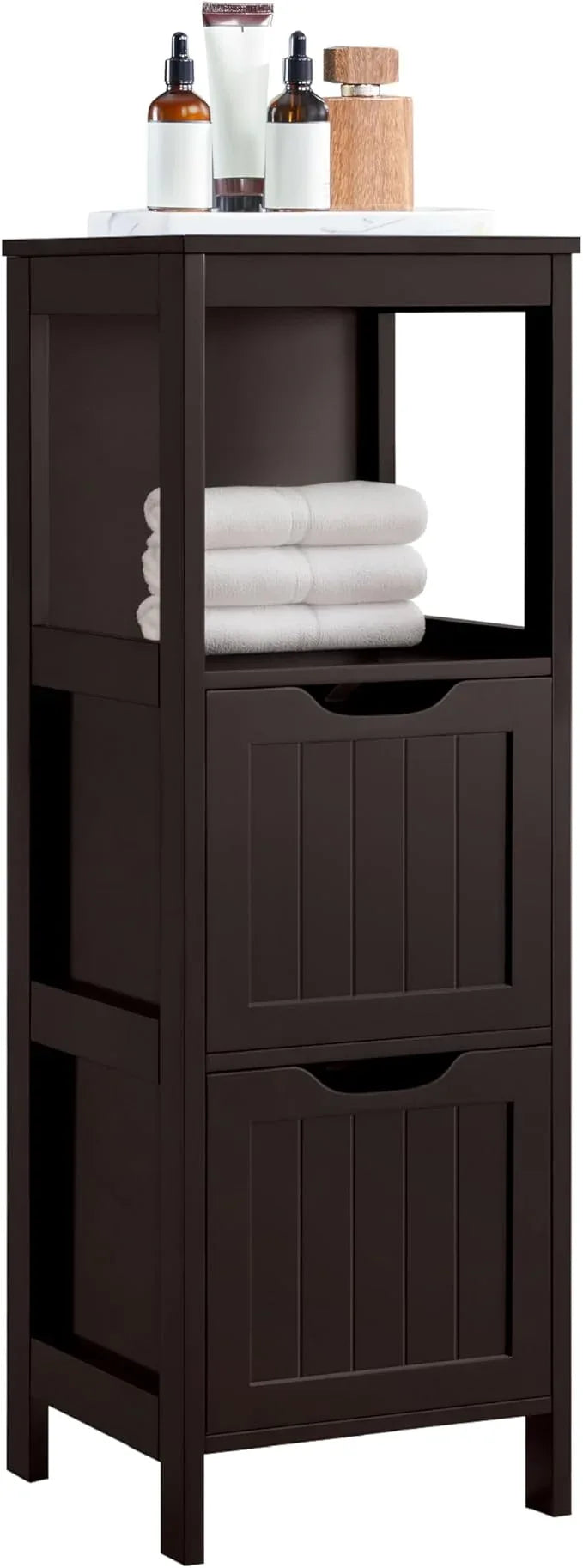 Yaheetech Bathroom Floor Cabinet, Wooden Storage Cabinet with 2 Drawers and 1 Shelf, Multifunctional Side Organizer Rack Stand Table, D11.8xW11.8xH35 Inches Espresso - ModernBath