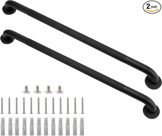 Rackickyer Shower Grab Bar, 2 Pack 32 Inch Black Bathroom Grab Bar, 1.25" Diameter 304 Stainless Steel Anti-Slip Grab Bars for Bathtubs and Showers, Handicap Shower Grab Bar for Seniors Elderly