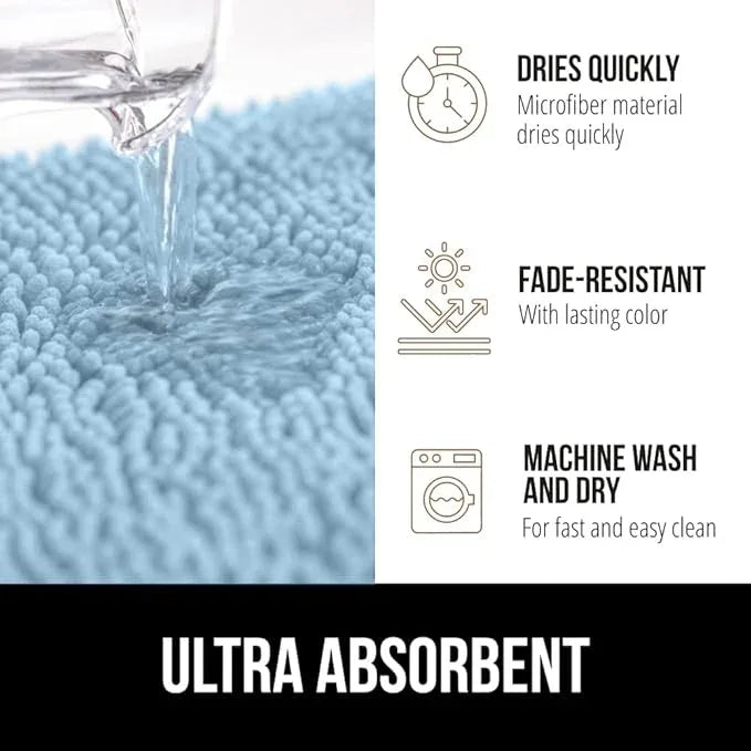 GORILLA GRIP Bathroom Rug Sets, Soft Chenille 2 Piece Area Rugs Set, Toilet Base Mat and 30x20 Carpet, Absorbent Microfiber Washable Mats Dry Quickly, Home Décor and Bath Room Accessories, Sky - ModernBath