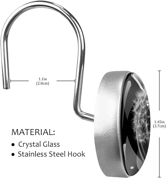 Dandelion Crystal Glass Shower Curtain Hooks for Bathroom Shower Rod, 12Pcs Round Home Decorative Shower Curtain Rings, Bathroom Bedroom Living Room Accessories - ModernBath