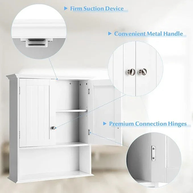 Tangkula Bathroom Wall Cabinet, Wooden Hanging Storage with Doors & Shelves, Multipurpose Wall Mounted Bathroom Medicine Cabinet for Kitchen Living Room - ModernBath