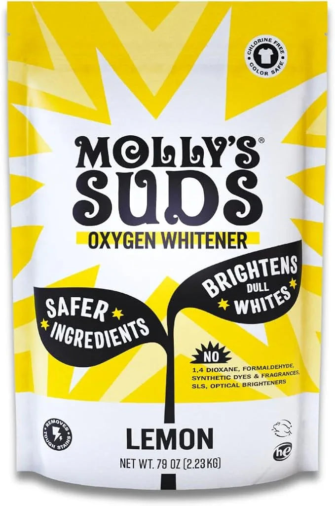 Molly's Suds Oxygen Whitener | Powerful Bleach Alternative, Chlorine Free & Color Safe | Brightens Whites and Removes Stains (Pure Lemon Essential Oil - 79 oz) - ModernBath