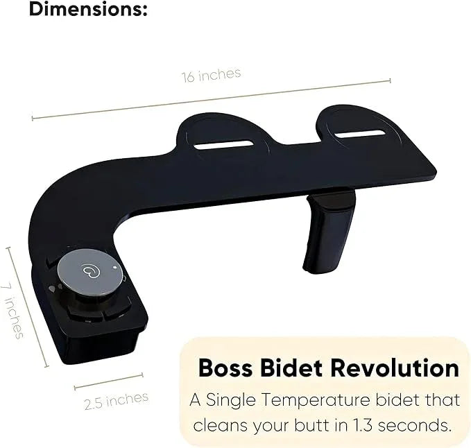 Boss Bidet Revolution Cool Water. Bidet attachment for toilet. Luxury design, bathroom bidet sprayer for toilet, auto shut off, non electric, dual nozzle, feminine wash, self cleaning. Black Tokyo. - ModernBath