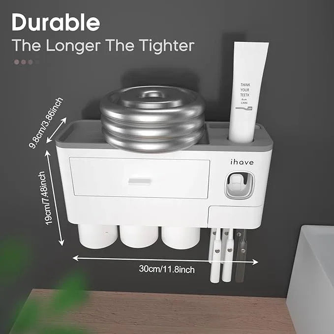 iHave Toothbrush Holders for Bathrooms, 3 Cups Toothbrush Holder Wall Mounted with Toothpaste Dispenser - Large Capacity Tray, Cosmetic Drawer - Bathroom Accessories & Bathroom Organization Storage - ModernBath