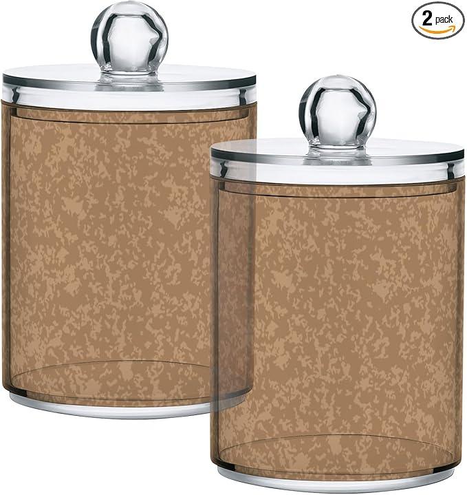 Tatenale Qtip Holder Bathroom Set Q tip Cotton Ball Swab Pad Dispenser Container Organizer Plastic Jars with Lids Storage 2Pack Abstract Brown - ModernBath