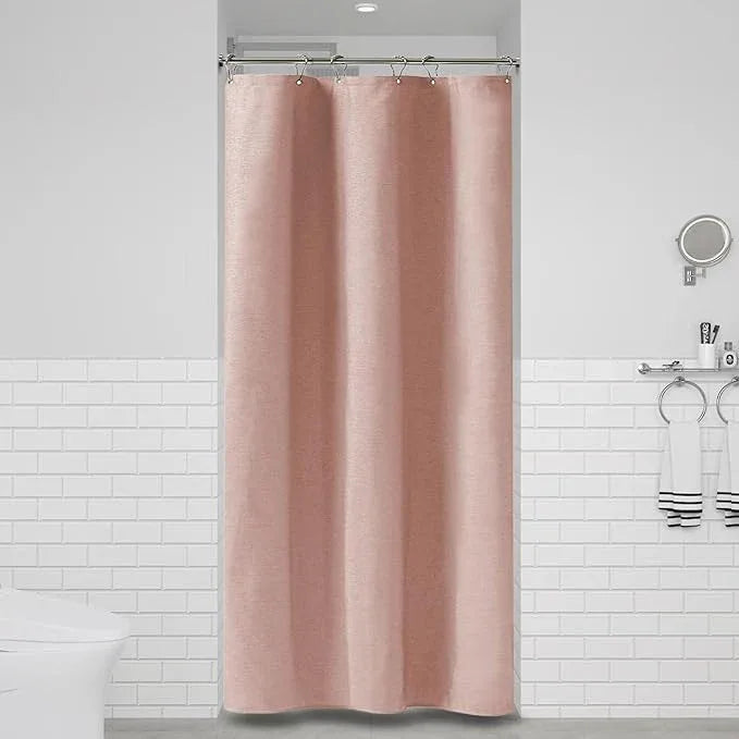 BTTN Stall Fabric Shower Curtain - 36x72 Inch Narrow Linen Textured Heavy Duty Shower Curtain Set with 6 Plastic Hooks, Half Neutral Minimalist Waterproof Shower Curtains for Bathroom - Blush Pink - ModernBath