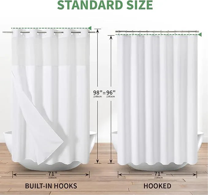 eachope Extra Long No Hook Shower Curtain with Snap-in Fabric Liner Set,Slub Textured Fabric Shower Curtains for Bathroom,Hotel Style Modern Shower Curtain,Water Repellent & Washable,71x98(96),White - ModernBath
