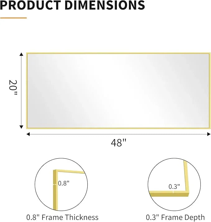 KOCUUY Gold Bathroom Mirror, 20"x48" Rectangle Bathroom Mirror for Wall, HD Tempered Glass, Anti-Rust Frame, Modern Design for Bathroom, Bedroom, Living Room, Entryway - ModernBath