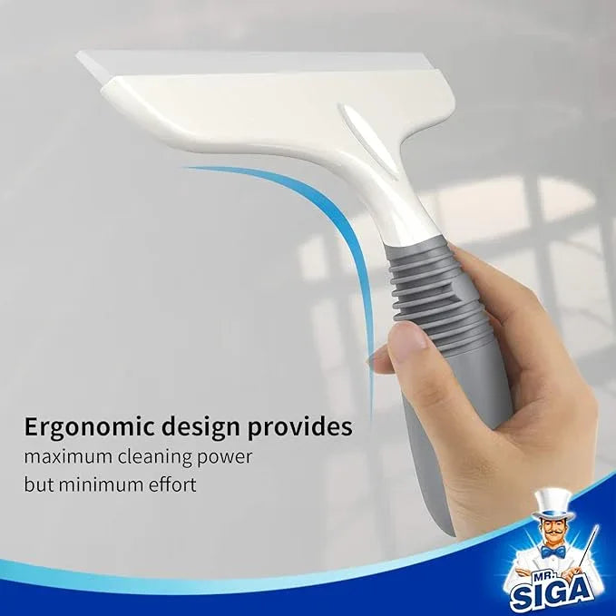 MR.SIGA Multi-Purpose Silicon Squeegee for Window, Glass, Shower Door, Car Windshield, Heavy Duty Window Scrubber, Includes Suction Hook, 10 inch, White & Gray, 2 Pack - ModernBath