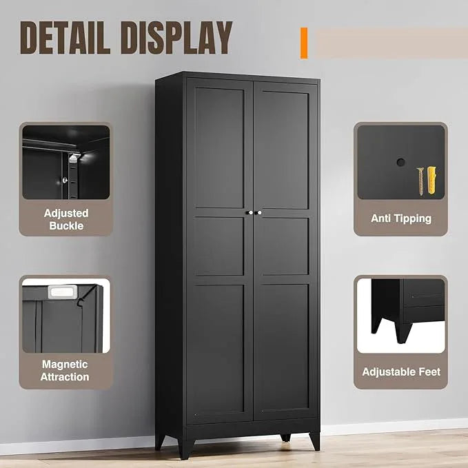 Yizosh Metal Pantry Cabinet, 75" Kitchen Pantry with 2 Door and 4 Adjustable Shelves,Black Metal Pantry Storage Cabinet,Cupboard for Kitchen,Dining Room,Living Room and Bathroom - ModernBath