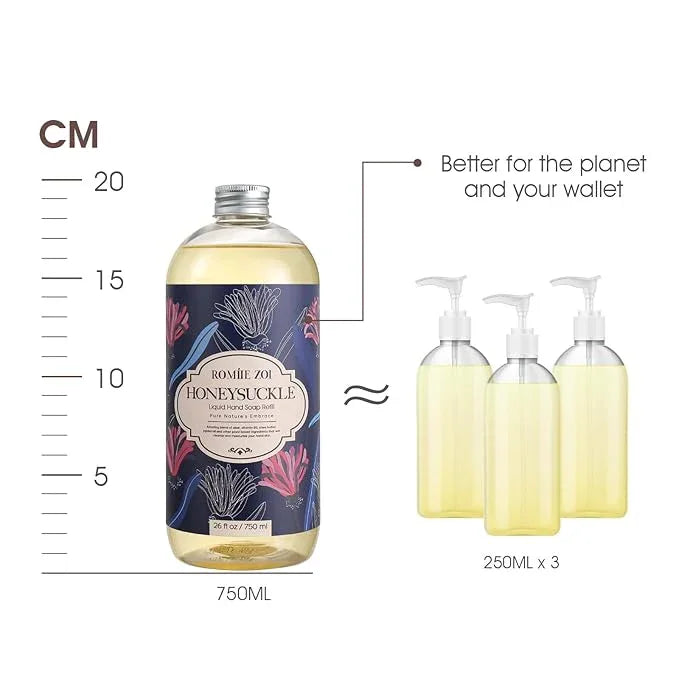 ROMIIE ZOI Liquid Hand Soap Refill Gift Set – Honeysuckle Scent, 3 Pack (26 Fl Oz Each), Cruelty-Free, Biodegradable & Gentle Formula for Sensitive Skin, Kitchen, Bathroom & Dispenser - ModernBath