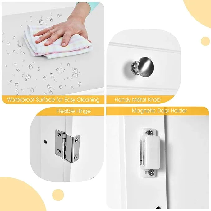 GOFLAME Bathroom Storage Cabinet, Freestanding Wooden Storage Cabinet with Large Drawer, 2 Float Shelves with 7 Positions, Bathroom Floor Cabinet Organizer for Living Room, White - ModernBath