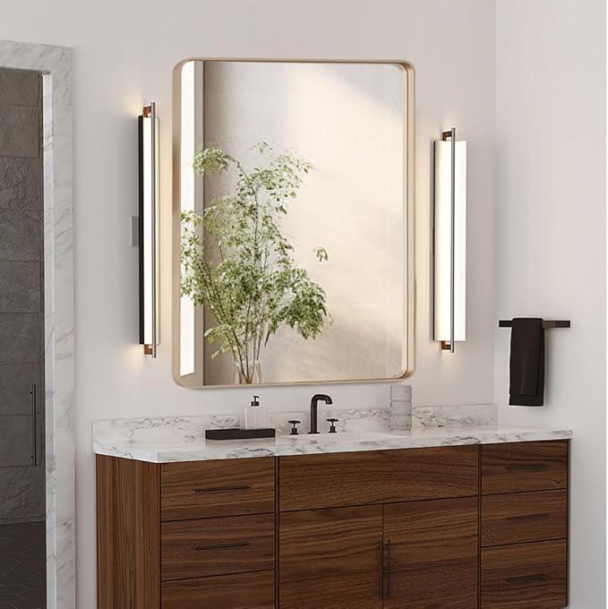 miroro Gold 24x36 Inch Metal Framed Mirror for Wall, Large Rounded Rectangle Mirror, Anti-Rust, Tempered Glass, Hangs Horizontally or Vertically - ModernBath