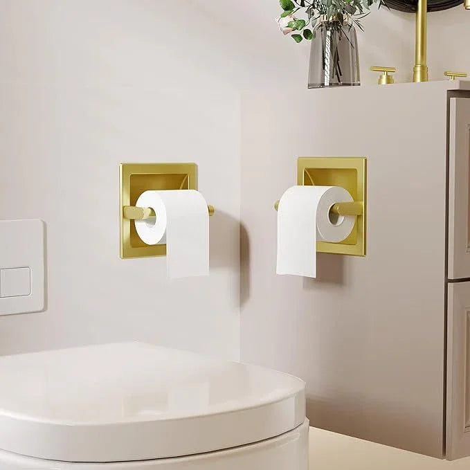Recessed Toilet Paper Holder 2 Pack Gold， in Wall Toilet Paper Holder Pivoting，Wall Mount Toilet Paper Roll Holder, Bathroom Shallow Gold Stainless Steel Tissue Holder - ModernBath