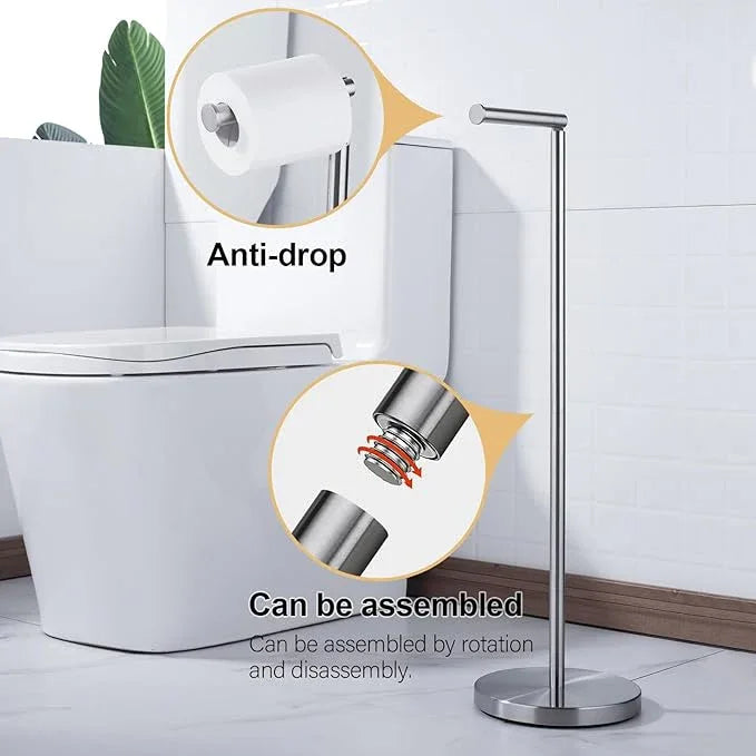 BAGNOLUX Bathroom Toilet Paper Holder Stand with Reserve, SUS304 Stainless Steel Rustproof Pedestal Tissue Roll Holder Heavy Duty, Brushed Nickel - ModernBath