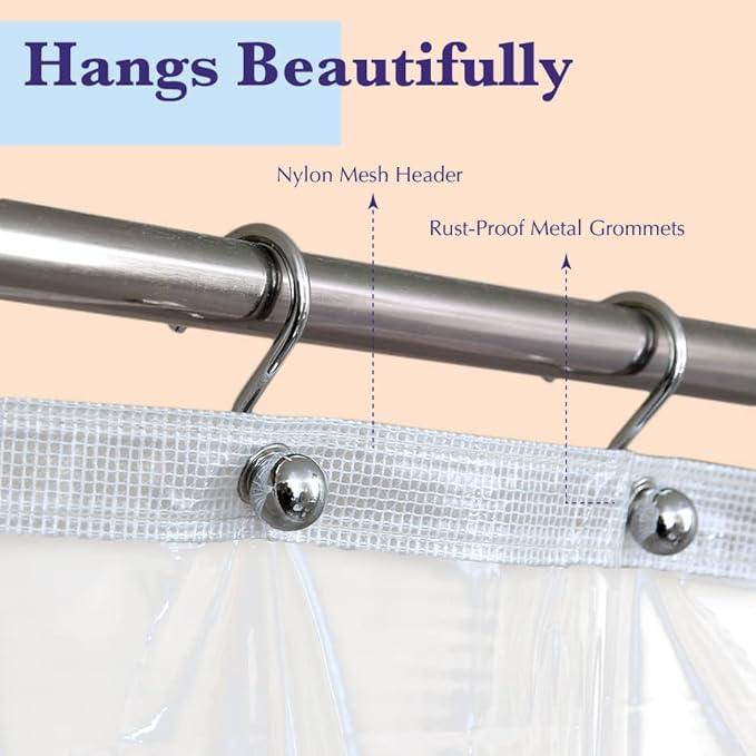 Epica Shower Curtain – Strongest Heavy-Duty Clear Vinyl 72x72 Shower Curtain Liner – Stain & Soap Scum Resistant with Rust-Proof Metal Grommets (White) - ModernBath