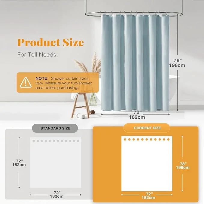 BTTN 78 Inch Long Shower Curtain - Linen Textured Weighted Fabric Shower Curtain Set with 12 Hooks, Tall Hotel Neutral Heavy Duty Waterproof Polyester Shower Curtains for Bathroom - 72x78 - Fog Blue - ModernBath