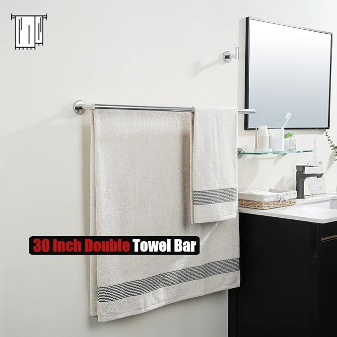 JQK Double Bath Towel Bar, 33 Inch 304 Stainless Steel Thicken 0.8mm Towel Rack for Bathroom, Towel Holder Polished Chrome Wall Mount, Useable Length 30 Inch 2 Pack, TB100L30-CH-P2 - ModernBath