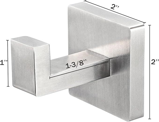 IBosins 4 Pack Towel Hooks Hand Towel Holder for Bathroom Wall Livingroom Bedroom Kitchen Closet Heavy Duty Stainless Steel Hook Hanger for Robe, Bath Towel, Coat (Square Brushed Silver) - ModernBath