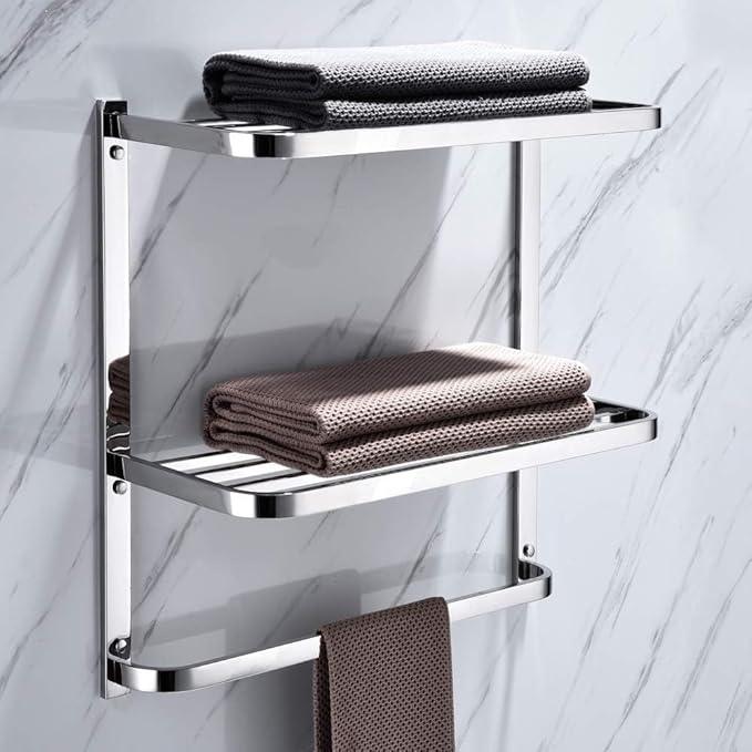 20 Inch Bathroom Towel Rack Towel Bar, 2-Tier Towel Rack Floating Shelf for House Lavatory and Hotel, Mounting Hardware Included,Polished Chrome - ModernBath