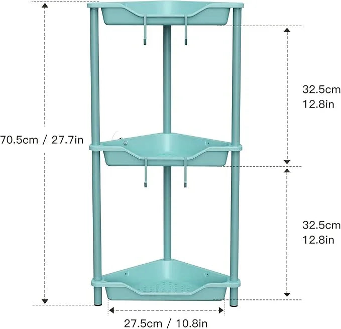 Orimade Rustproof 3 Tier Floor Standing Corner Shower Caddy Organizer, Plastic Metal Splicing Floor Corner Shelf Rack Stands for Bathroom, Blue - ModernBath