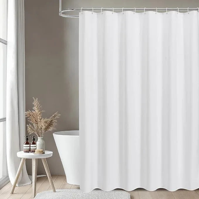 THAIGEE 2-in-1 Waterproof Fabric Shower Curtain or Liner,Linen Textured,Breathable TPU & Washable Bathroom Shower Curtain Set with 12 Plastic Hooks,72"x72",White - ModernBath