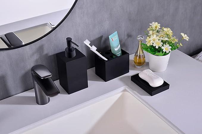 Jincrop 5-Piece Matte Black Bathroom Accessory Set - Modern Design Set with Soap Dispenser, 2 Tumbler Cups, Soap Dish & Toothbrush Holder - ModernBath