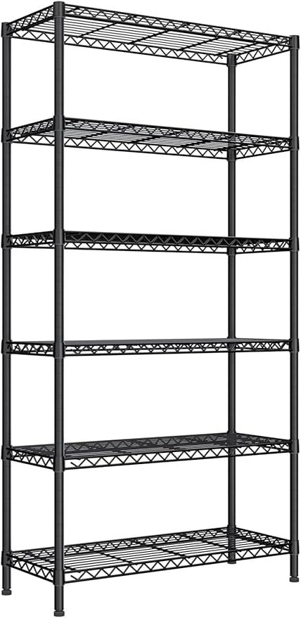6 Tier Adjustable Storage Shelves,Heavy Duty Metal Utility Shelf 1500LBS Capacity Wire Shelving Unit Organizer Rack for Home Kitchen Pantry Room 14" D x 36" W x 72" H Black - ModernBath