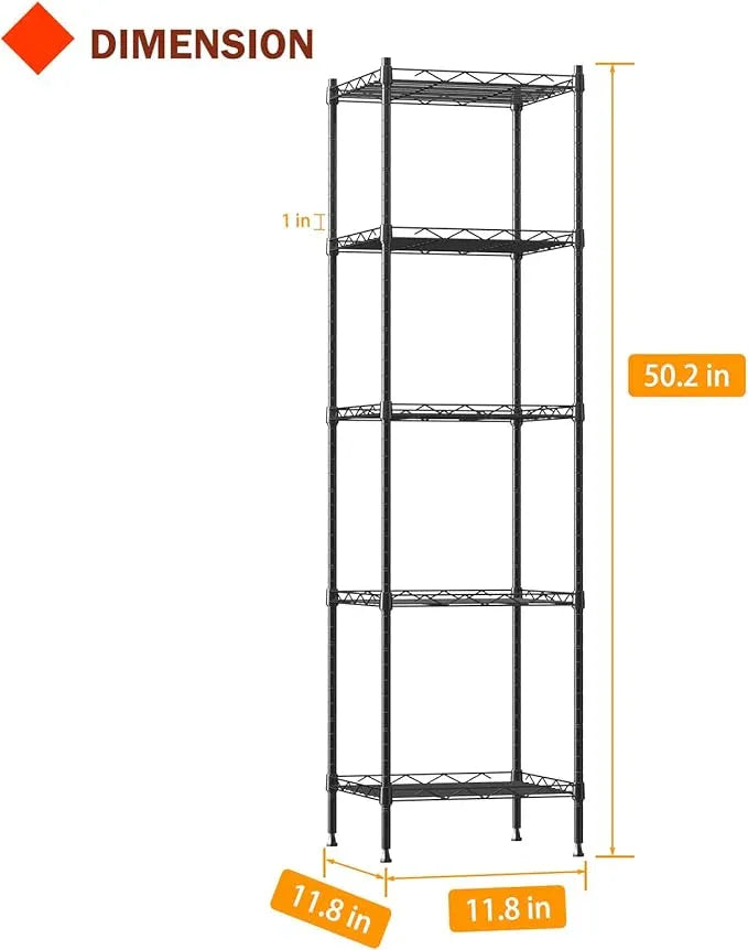 5 Tier Standing Metal Wire Shelving Unit, Adjustable Height, Storage Shelf Units for Laundry Bathroom Kitchen Pantry Closet (11.8" D x 11.8" W x 50.2" H inches, Black) - ModernBath