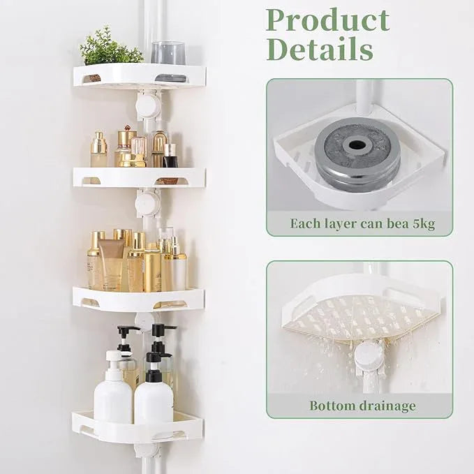 akinbas Tension Pole Shower Caddy Organizer with 4 Tier L-Shaped Rust Resistant Bathroom Corner Shelves with 34-124 Inch Adjustable No Drilling Quick Install Shower Rack for Bath Essentials (White) - ModernBath