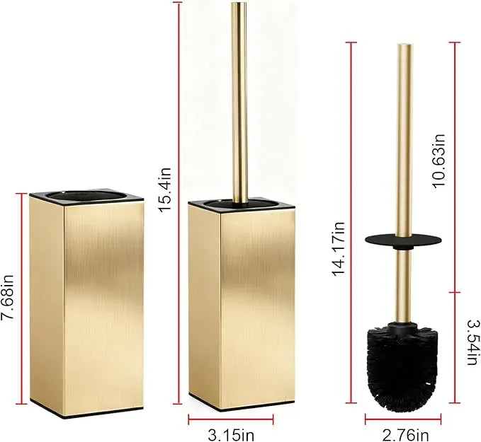Toilet Brush and Holder Set, NEWRAIN Stainless Steel Toilet Brush with Long Brush Handle, Brushed Gold Toilet Scrubber and Covered Holder, Square Design Sturdy and Space Saving, Covered Brush - ModernBath