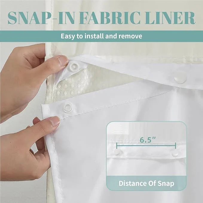 eachope Cream No Hook Waffle Weave Shower Curtain with snap-in Liner Replacement, 230GSM Waterproof Fabric Hotel Shower Curtain Set for Bathroom, Through Mesh Top Window,71Wx77H - ModernBath