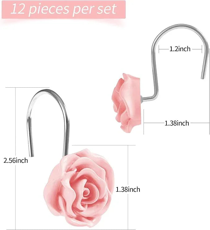 Litabel Rose Flower Shower Curtain Hooks 12PCS,Home Decorative Pink Rose Shower Curtain Hooks Metal Rustproof Cute Rose Flower Shower Hooks Rings Bathroom Shower Rods Decoration Accessories - ModernBath