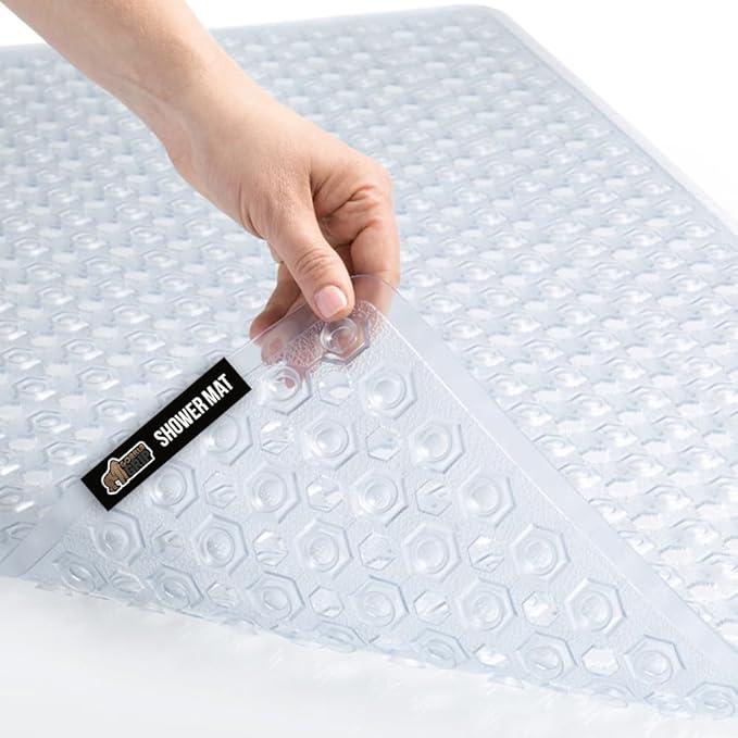 GORILLA GRIP Patented Bath Tub Shower Mat, Machine Washable Bathtub Floor Liner Mats, Suction Cups and Drain Holes to Keep Tubs Clean, Soft on Feet, Bathroom Essentials, 35x16 Inch, Clear - ModernBath