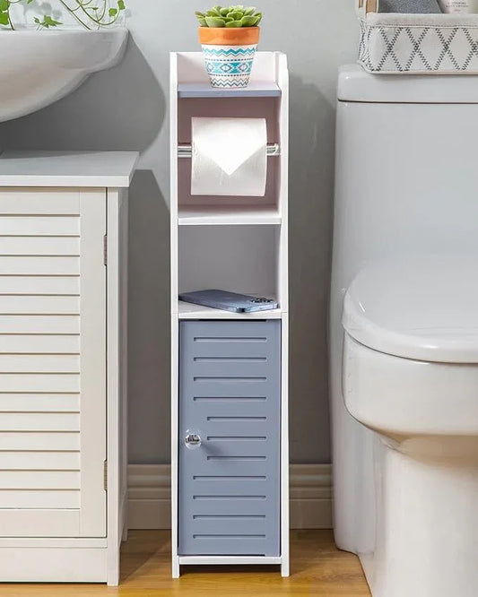 AOJEZOR Toilet Paper Holder Stand: Small Bathroom Storage Cabinet - Light Grey - White - ModernBath