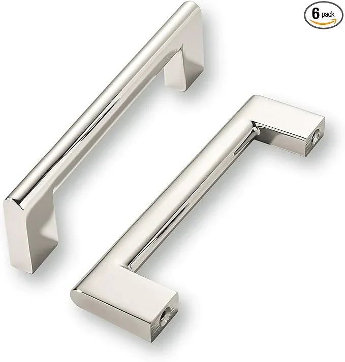 khtumeware 3-3/4 Inch Hole Center 6 Pack Polished Nickel Cabinet Pulls Heavy Duty Solid Kitchen Drawer Handle, Hardware for Bathroom, Drawer, Cabinet, Door Cabinet - ModernBath
