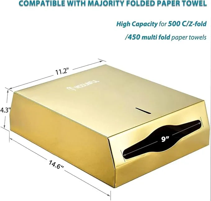 Commercial Paper Towel Dispenser Gold - Multifold Paper Towel Dispenser Wall Mount, High Capacity Stainless Steel Tissue Holder, Suitable for Bathrooms and Public Places - ModernBath
